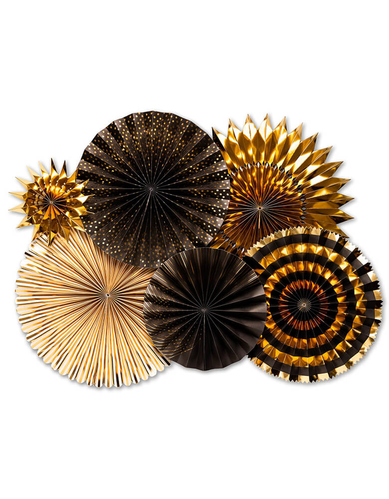 My Mind's Eye - TUX801 - TUXEDO PARTY FANS.Includes 6 paper fans with black and gold tone. Planning a black tie affair full of glitz and glam? Then this party fan set is will be the excellent addition to the party. With gold foil accents these fans will make a dazzling backdrop to a selfie station that is sure to be the centerpiece of your party.