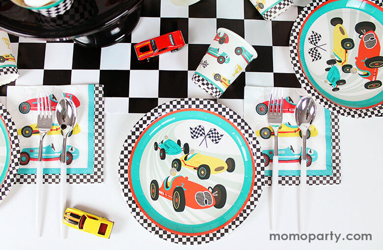 Vintage Race Car Round Plates (Set of 12)
