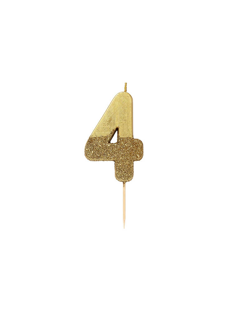 Talking Table WE-HEART-BIRTHDAY-GLITTER-Gold CANDLE_Number-4