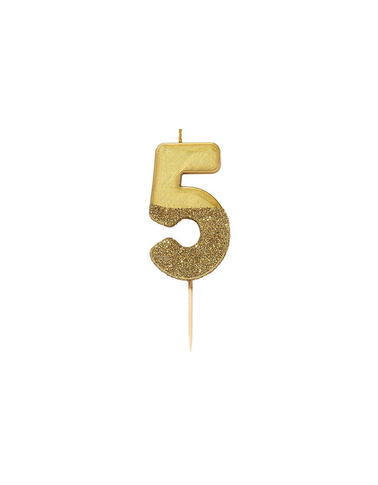 Talking Table WE-HEART-BIRTHDAY-GLITTER-Gold CANDLE_Number-5