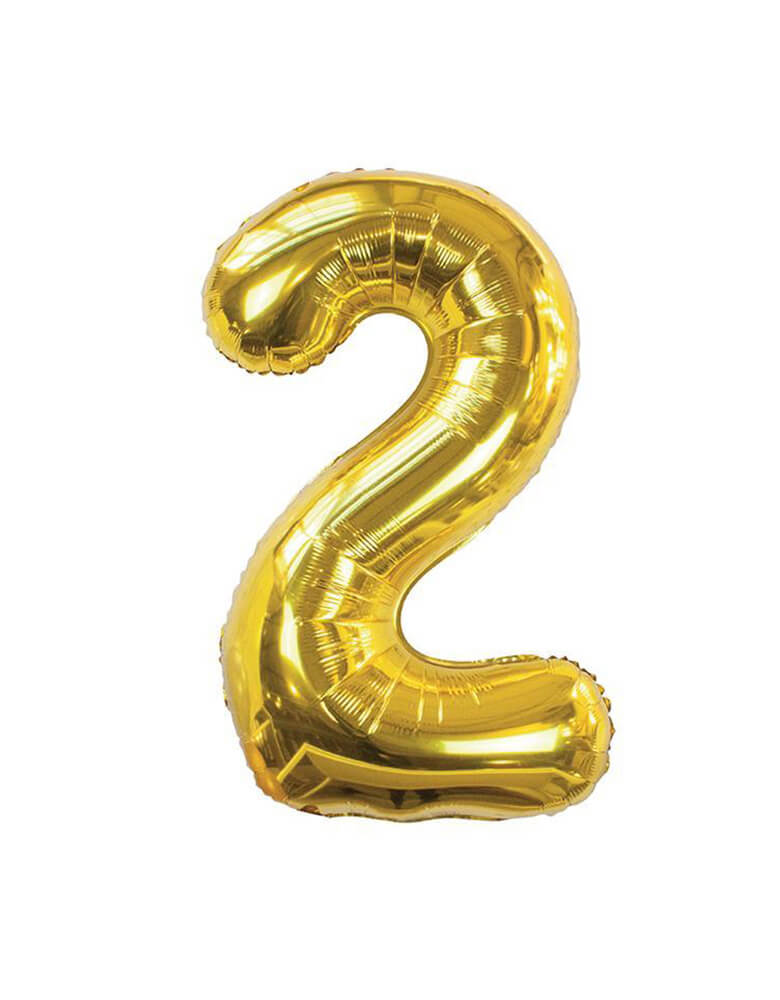 Talking Tables - We Heart Birthdays Foil Balloon Large Number - Number 2. This Giant Gold Foil Mylar Balloon is Perfect for birthdays, parties, and anniversaries