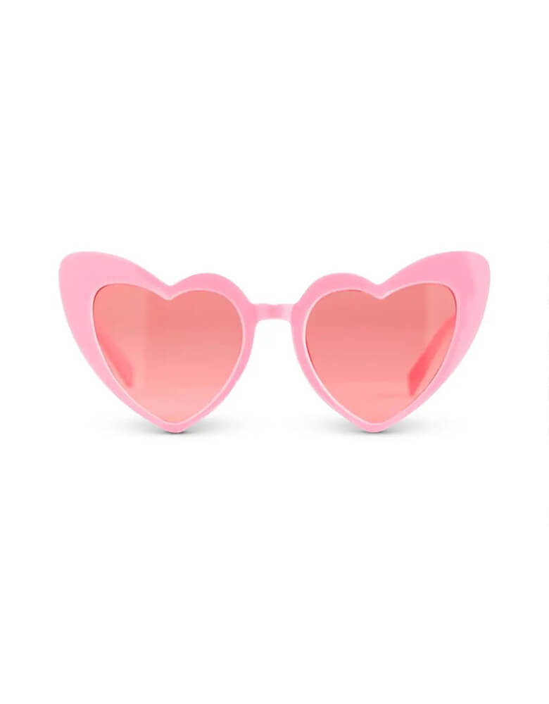Momo Party's 6x6" women's heart shaped sunglasses by Weddingstar Inc. Cool shades for a Galentine's Day gathering, bachelorette party, bridal shower, or other bridal party outings, the heart sunglasses are a unique twist on the classic cat eye shaped glasses. With red heart frames around the sunglass lenses to create a novelty look.
