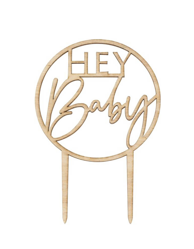 Wooden Hey Baby Cake Topper