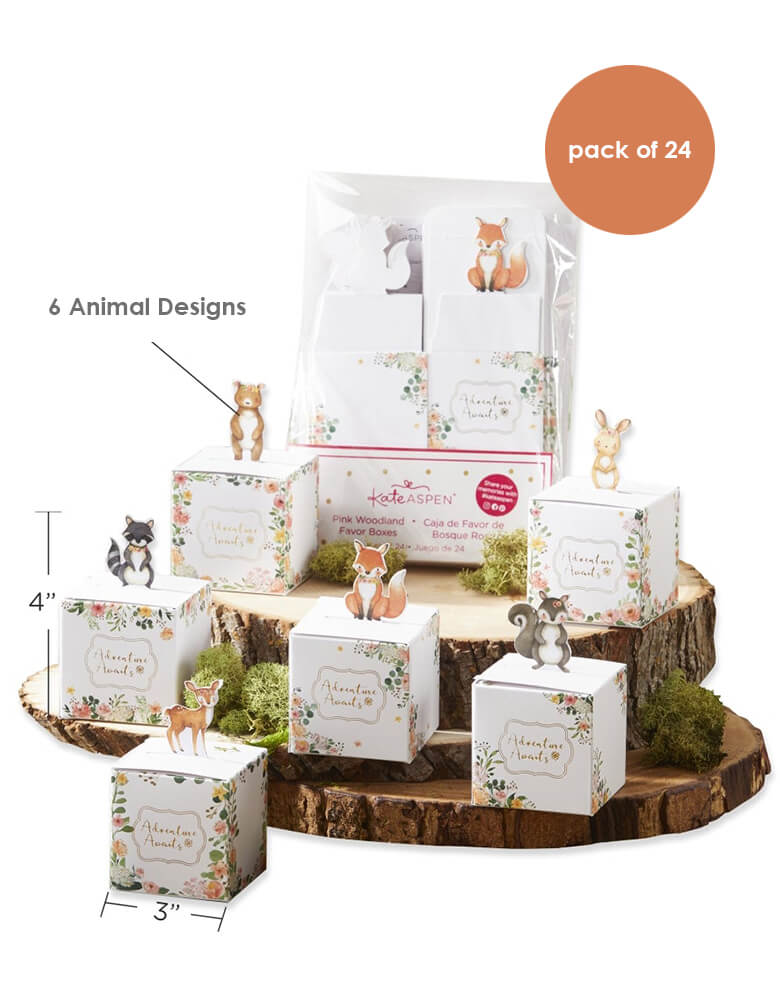 Woodland Baby Favor Boxes - Pink (Set of 24)