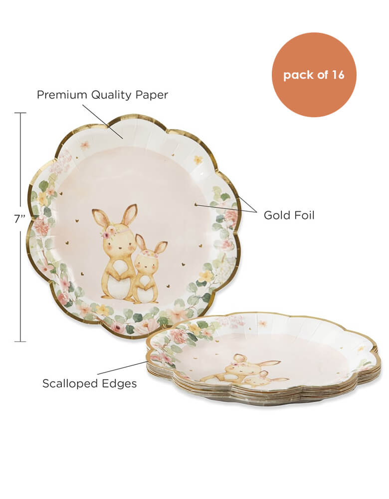 Woodland Baby Small Paper Plates - Pink (Set of 16)