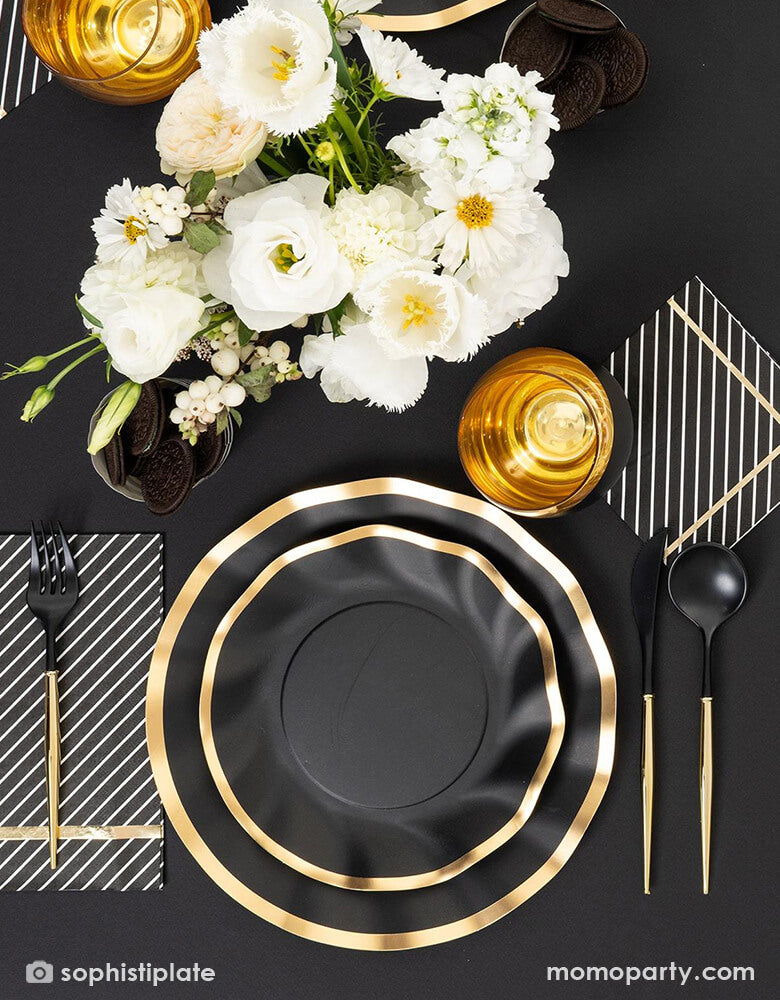Black And Gold Stripes Napkins (Set of 20)