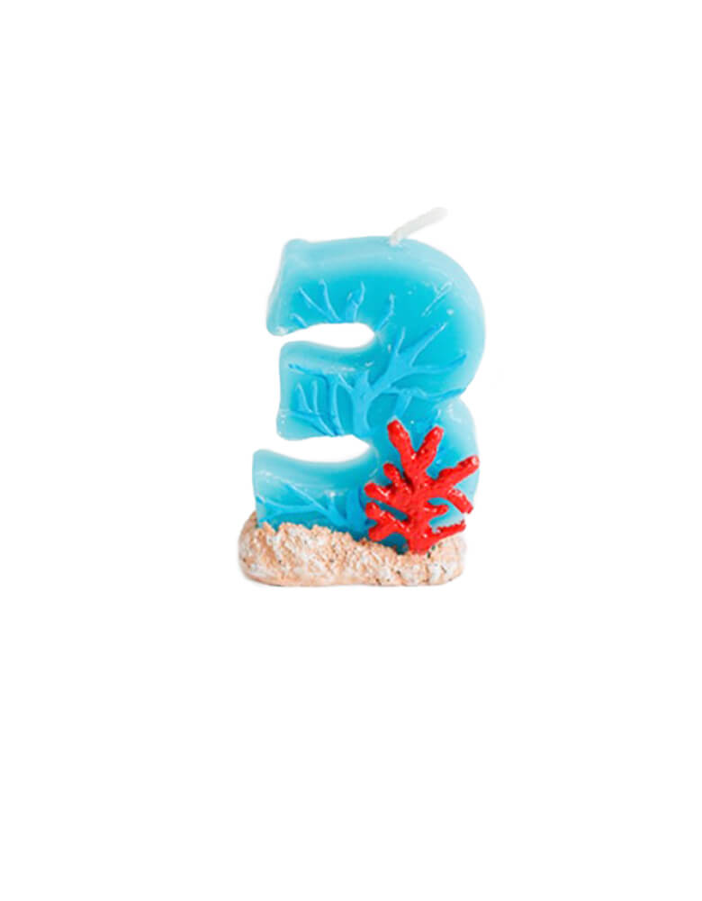 sea themed number candle - number 3 candle. Sea themed birthday party, nautical themed birthday party