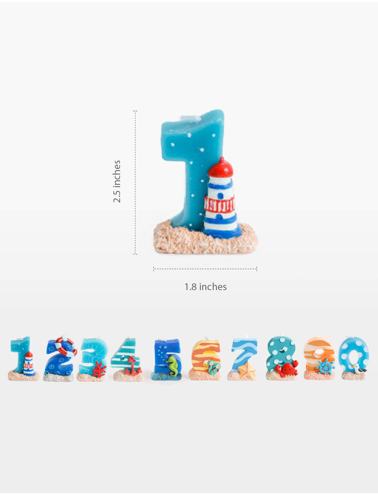 sea themed number candle s. size measurement. Sea themed birthday party, nautical themed birthday party