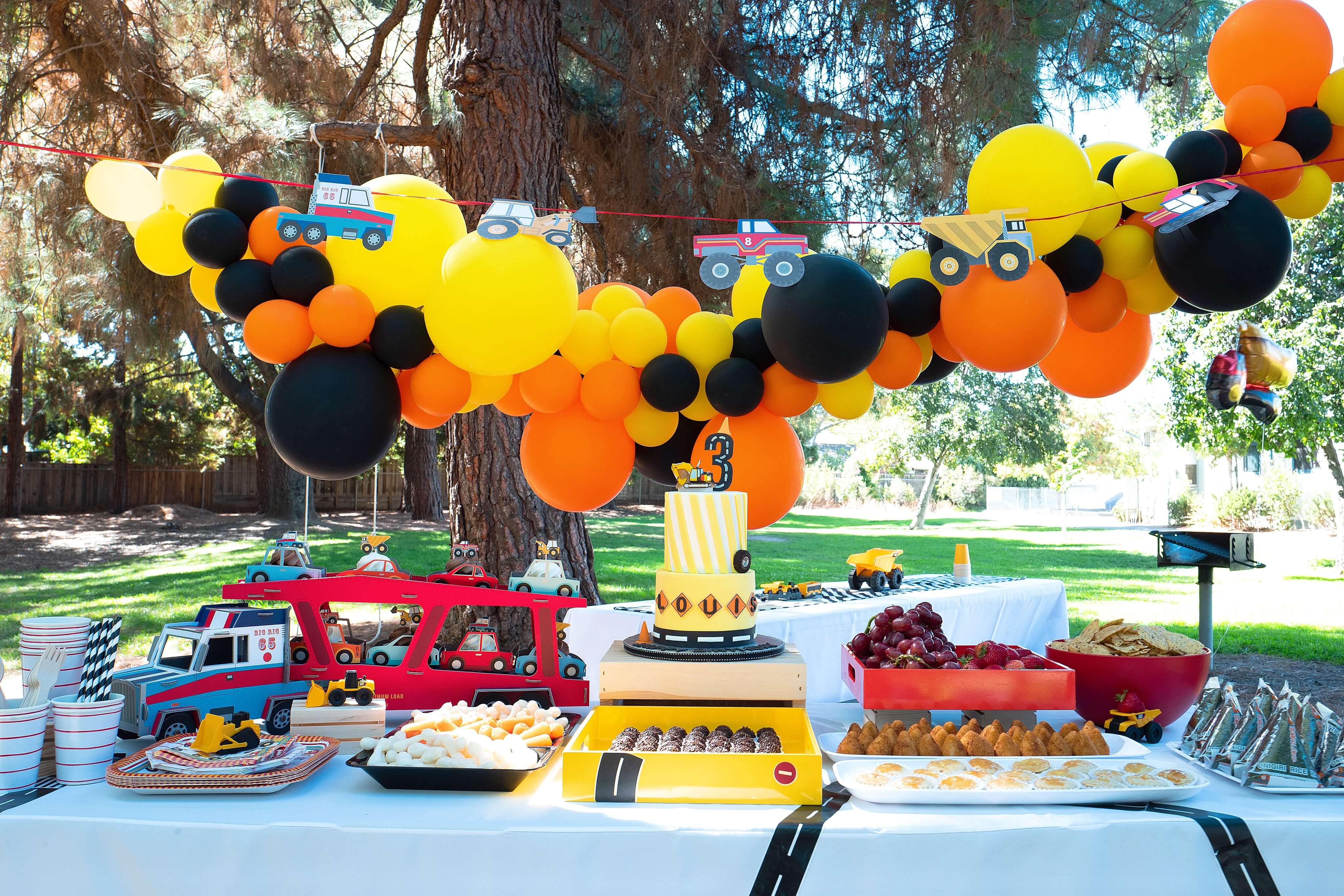 Kids_Construction_Party_Dessert_Table with Balloon Garland
