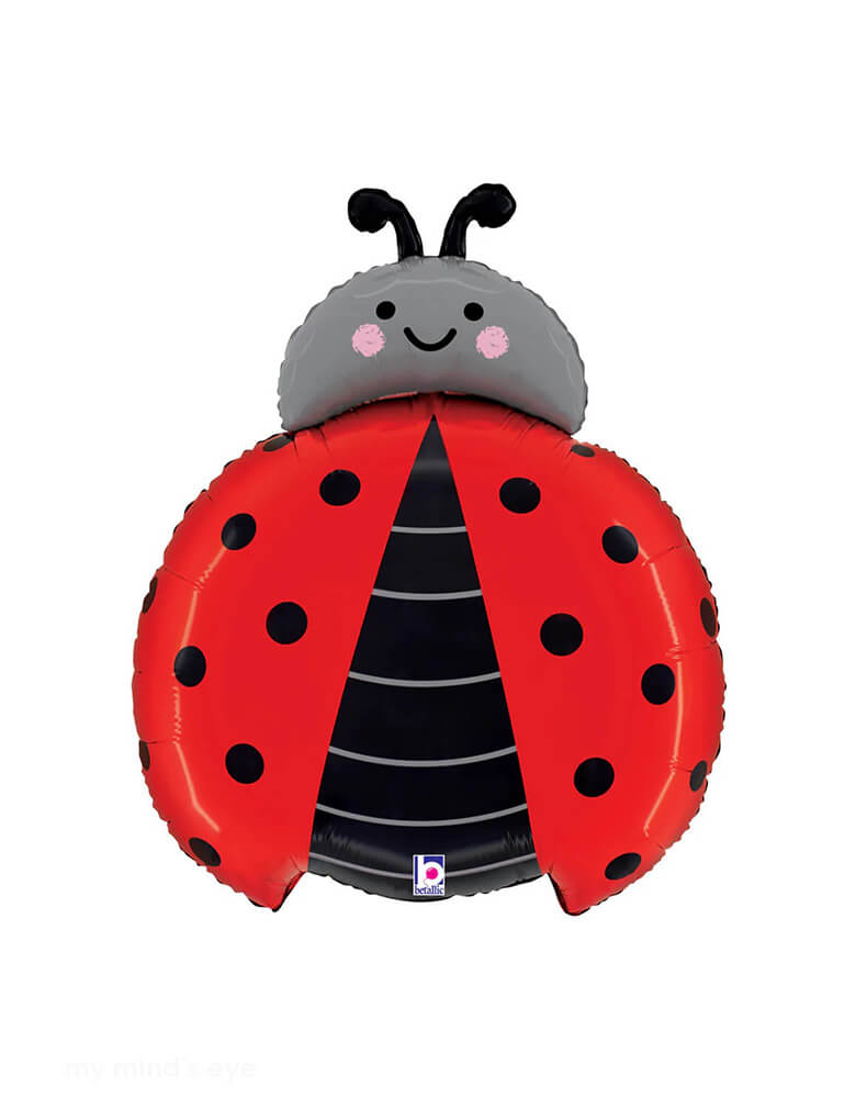 Momo Party's 24" happy ladybug shaped foil balloon by Betallic Balloons. Featuring adorable design in bold colors, this cute foil balloon is perfect to set a scene for kid's insect / bug themed party or a spring garden party.