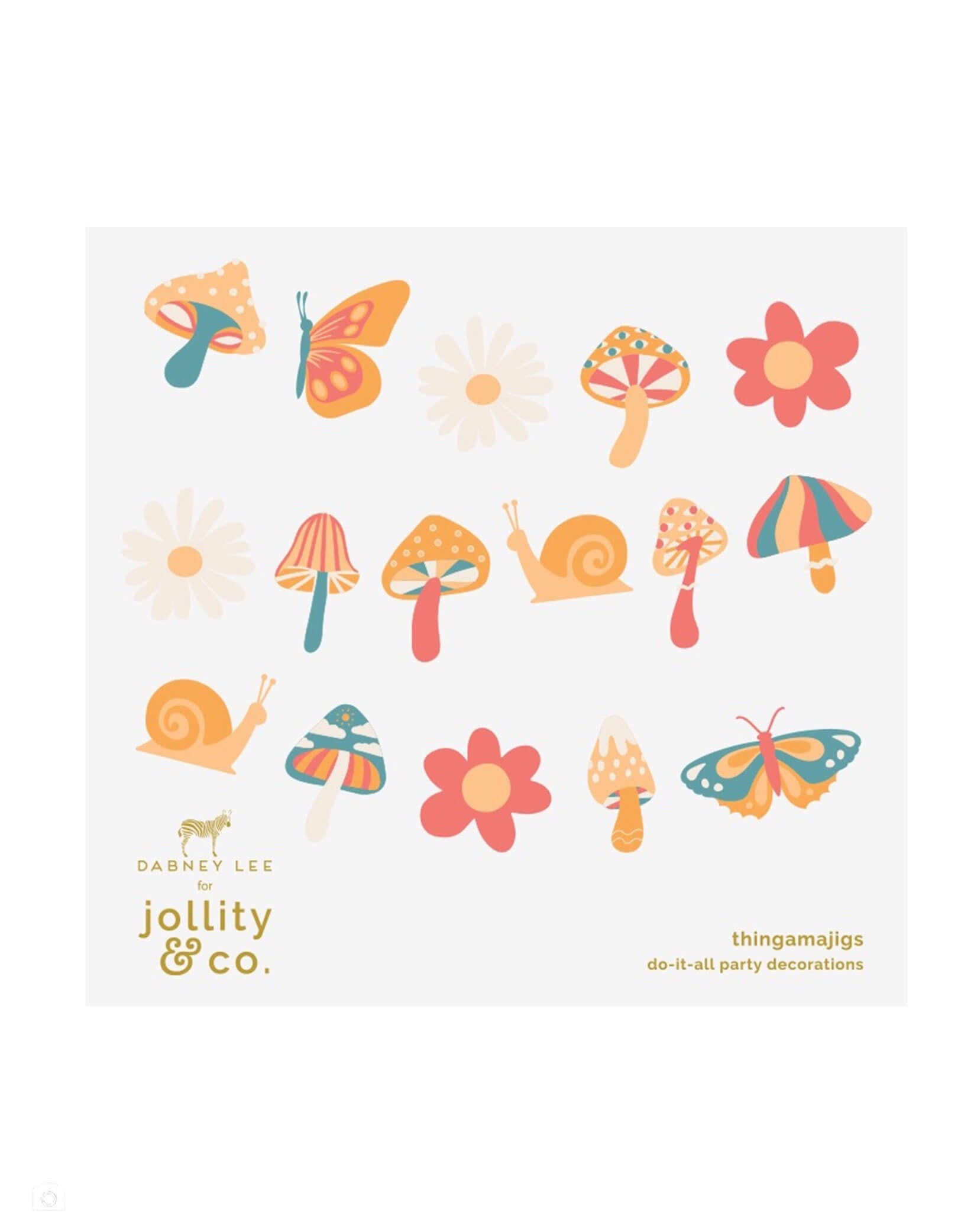 Packaging of Jollity & Co. do-it-yourself Alice Dreamland Whimsy Garland Set with colorful Alice Wonderland inspired illustrations on a white background.