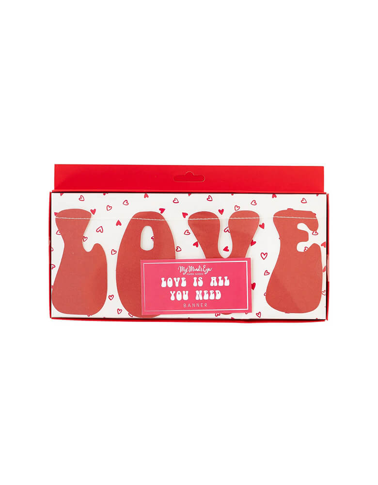 The package of Momo Party's 4f Love is All You Need Banner by My Mind's Eye. With a retro font in red and pink colors, this fun "all you need is love" banner is perfect for any Valentines occasion!