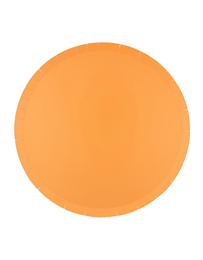 Momo Party's 10" x 10" apricot orange round dinner plates by Jollity & Co. Comes in a set of 8 plates, these modern dinner paper plates are pure perfection. Featuring delicate low profile rim with a flat base, it’s perfect for mix and match for everyday celebration occasions!