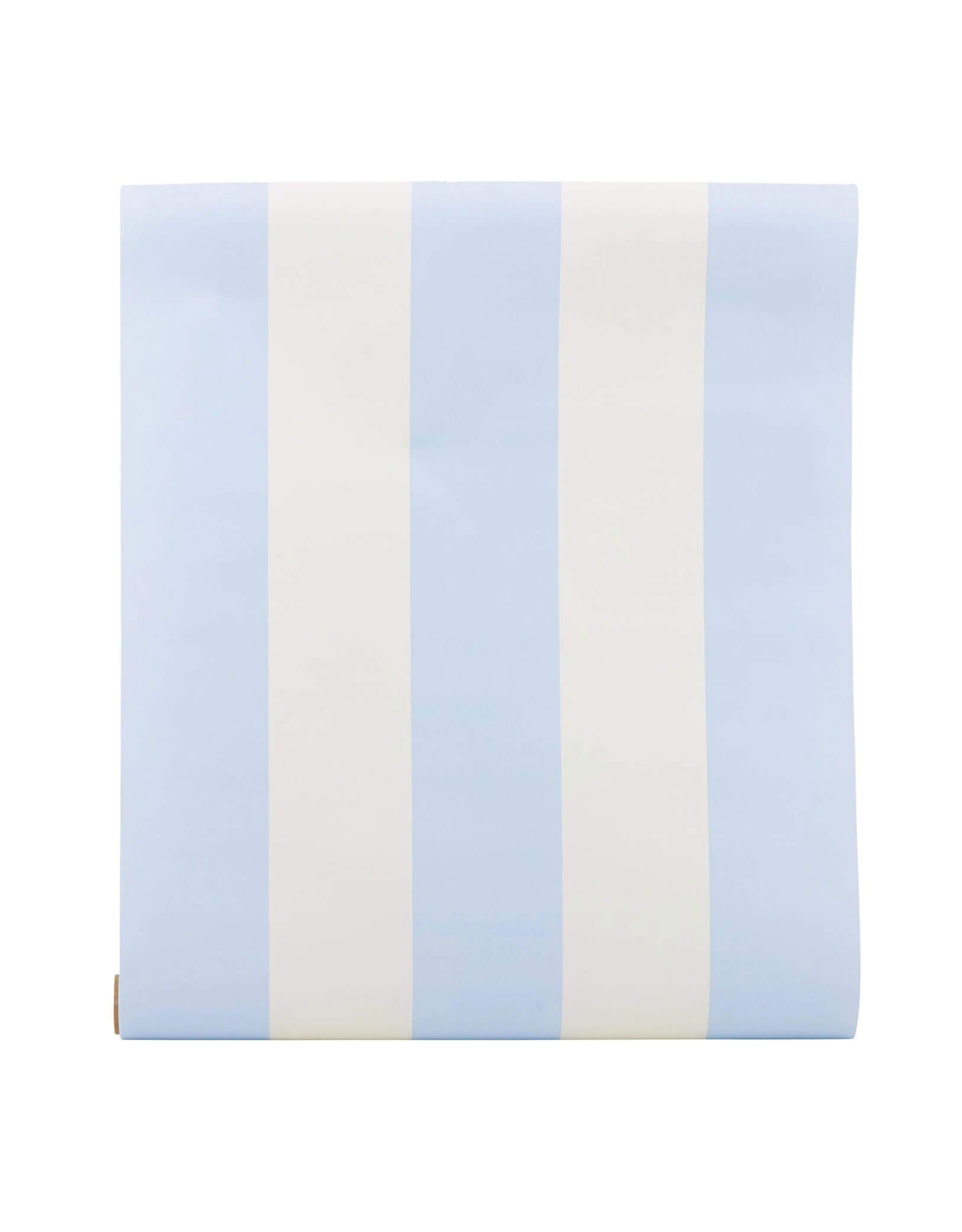 Momo Party's 16" x 120" Baby Blue Striped Table Runner featuring blue and white striped design on a white background.