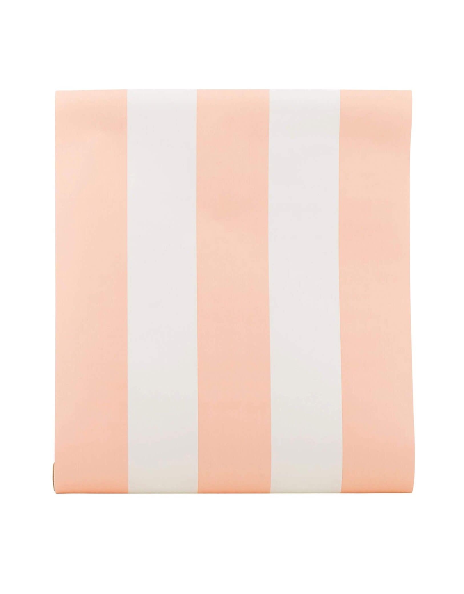 Momo Party's 16" x 120" Baby Pink Striped Table Runner featuring pastel pink and white striped design on a white background.