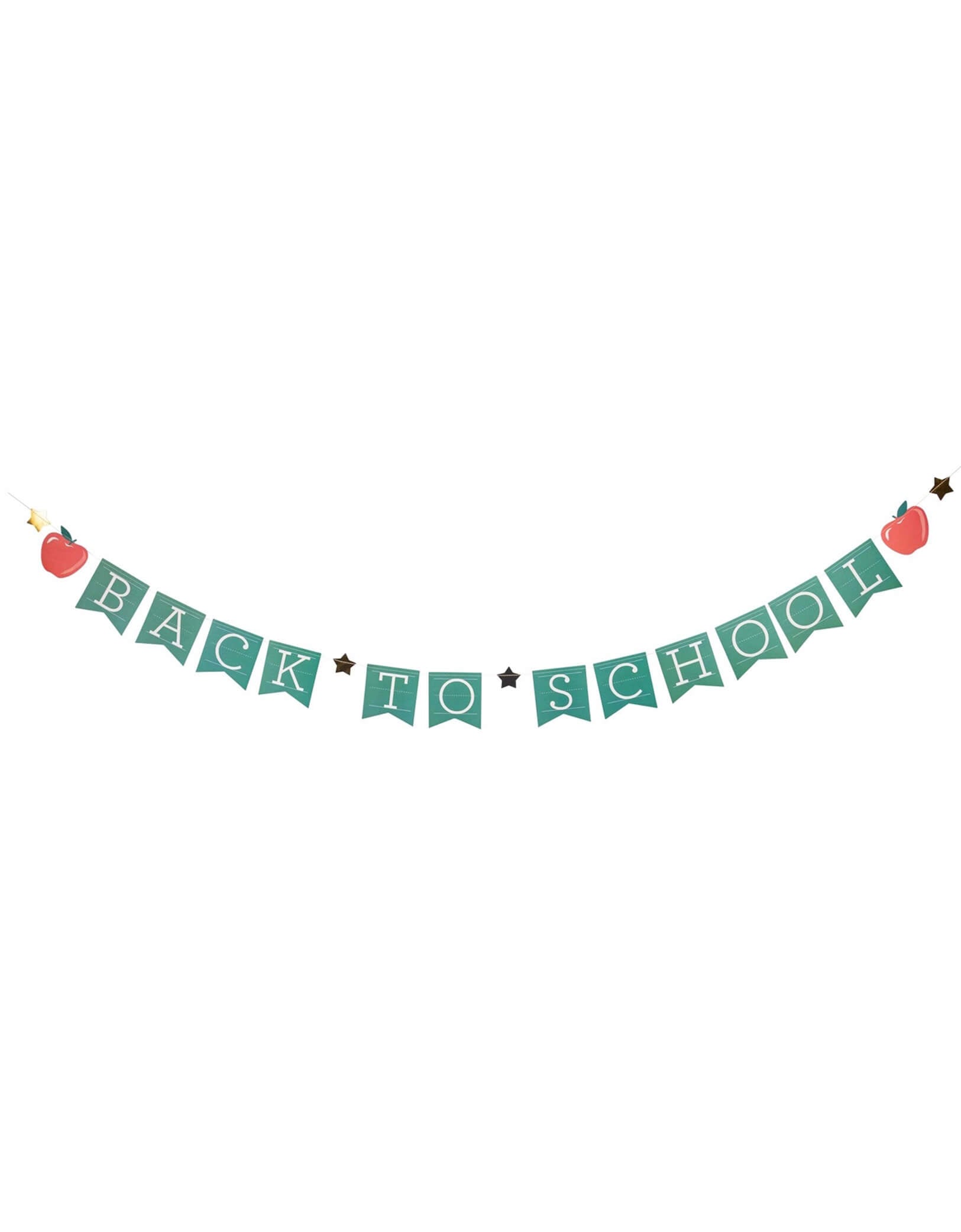 Momo Party's 6ft Back To School Apple Banner by My Mind's Eye. In the classic chalkboard design with apple paper pennants and perfect for creating a vibrant and festive atmosphere, this banner will be the life of the party. With its bold and colorful design, it's the ideal way to kick off the school year and get everyone in the spirit of learning and fun.