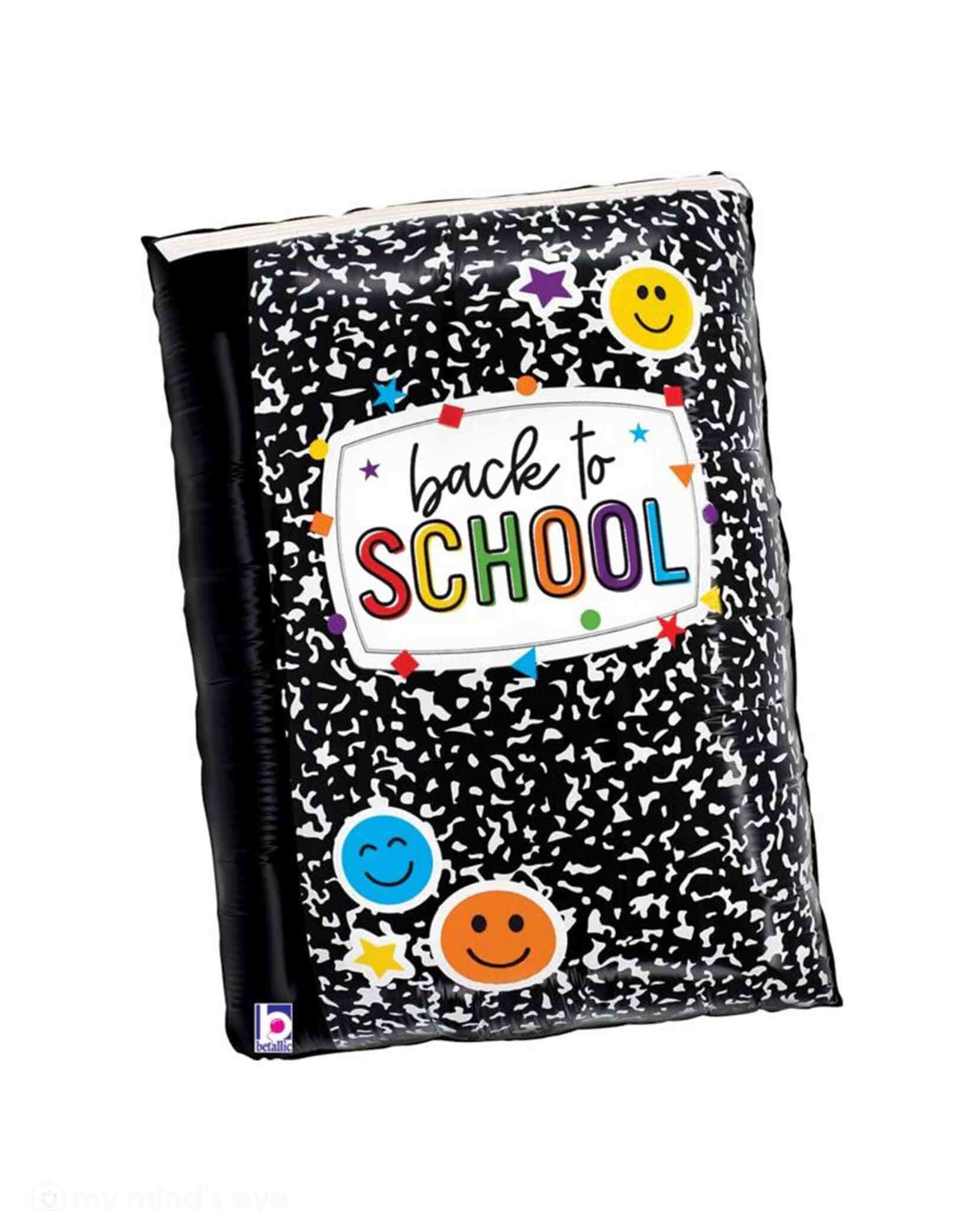 Momo Party's 25" Back to School Composition Book Shaped Foil Balloon by Betallic Balloons. Perfect for decorating classrooms, parties, or study spaces, it adds a playful touch that inspires learning and excitement. Lightweight and easy to inflate, this balloon brings a cheerful vibe to any back-to-school event. It comes with a self-sealing valve to keep the gas from escaping once inflated. Use helium for a floating effect or a balloon air inflator for inflation.