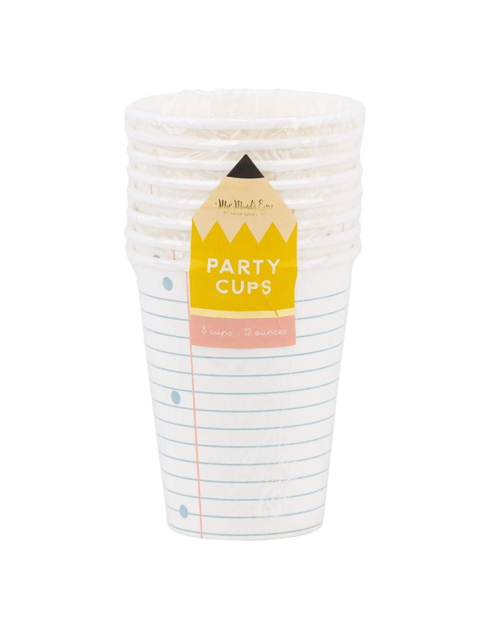 Momo Party's 8 oz Notebook Paper Party Cup by My Mind's Eye. Comes in a set of 8 paper cups, its cute paper design is perfect for back to school events or any school themed celebration, be it a back to school party or first day of school celebration. Ditch the plain cups and add some fun to your next gathering with these eye-catching cups.