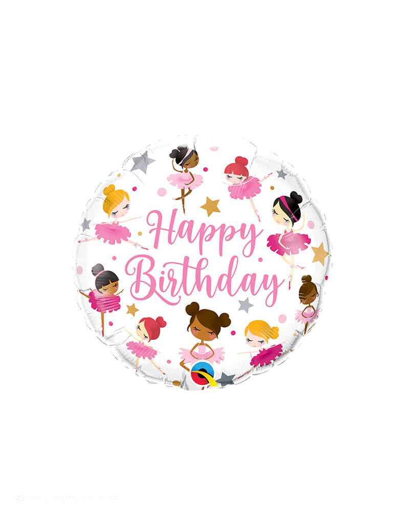 Momo Party's 18" Junior Ballerina Happy Birthday Foil Balloon by Qualatex Balloons.