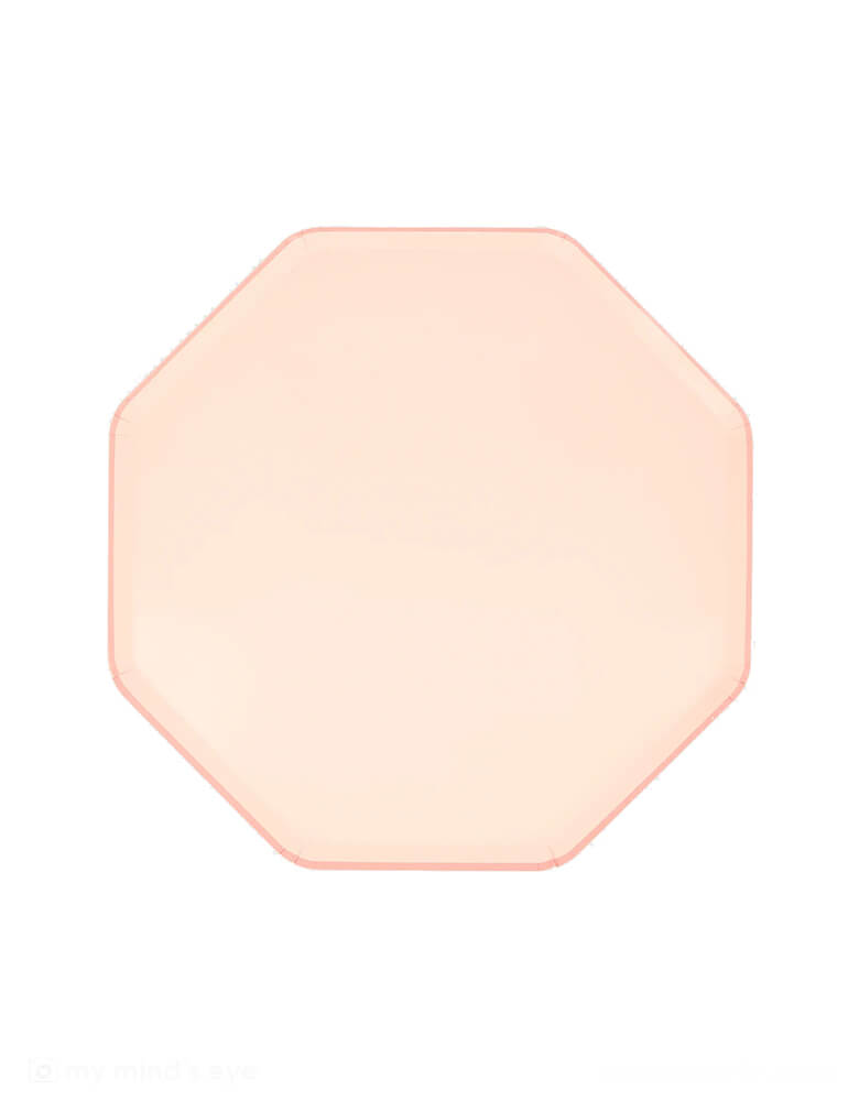Momo Party's 8.25" x 8.25" Ballet Slipper Pink Side Plates by Meri Meri. These pink plates, cleverly designed with a stylish octagonal shape, will instantly add beauty to your party table. They're perfect for a fairy party, ballet party or princess party. Pink is the color associated with friendship, love and nurturing, so they're also ideal for a special dinner with family and friends.