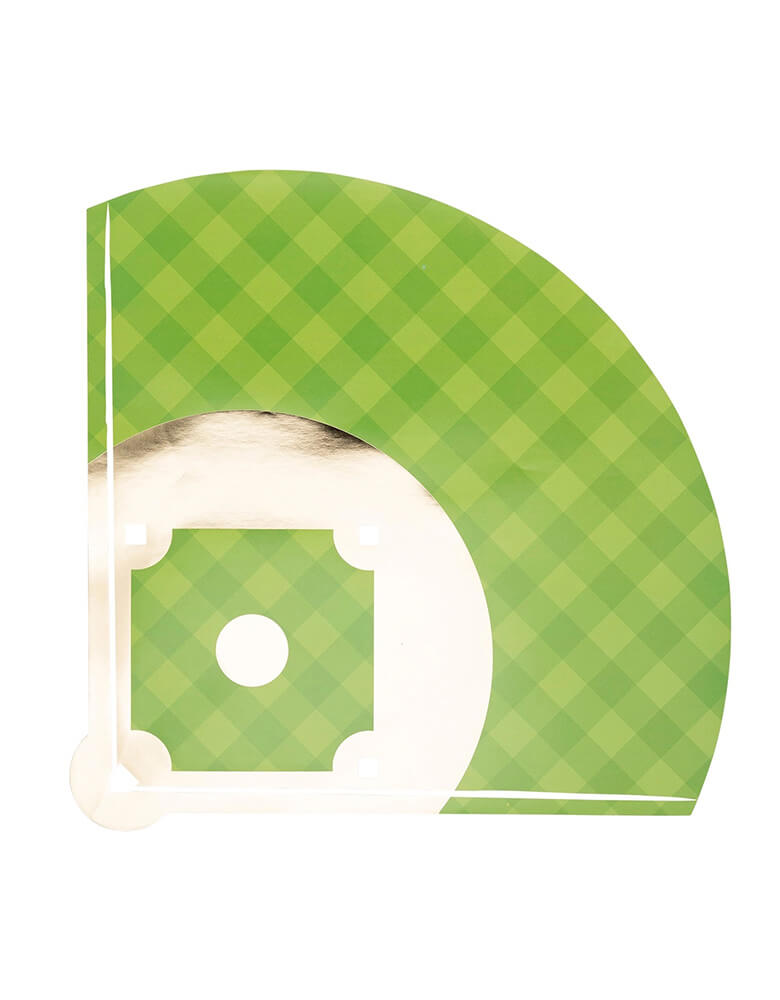 Momo Party's 16 × 13½ inch Baseball Diamond Paper Placemats by My Mind's Eye. Comes in a set of 12 paper placemats, these baseball field shaped placemats are perfect for parties. They bring the excitement of the baseball diamond to your table. No need to worry about spills or messes, just focus on having a home run of a time! Batter up!