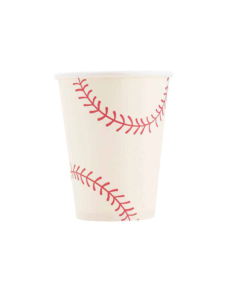 Momo Party's 12 oz Baseball Party Cups by My Mind's Eye. Comes in a set of 12 cups, these baseball inspired party cups will make a grand slam impression. Don't strike out on a plain party, grab these fun baseball party cups instead! Batter up!