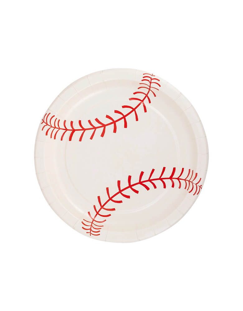 Momo Party's 8" round Baseball Paper Plates by My Mind's Eye. Comes in a set of 8 paper plates, these baseball shaped plates are a fun and unique addition to any baseball-themed celebration. Perfect for serving snacks and treats, they'll have everyone cheering for more. Hit it out of the park with these playful party essentials!