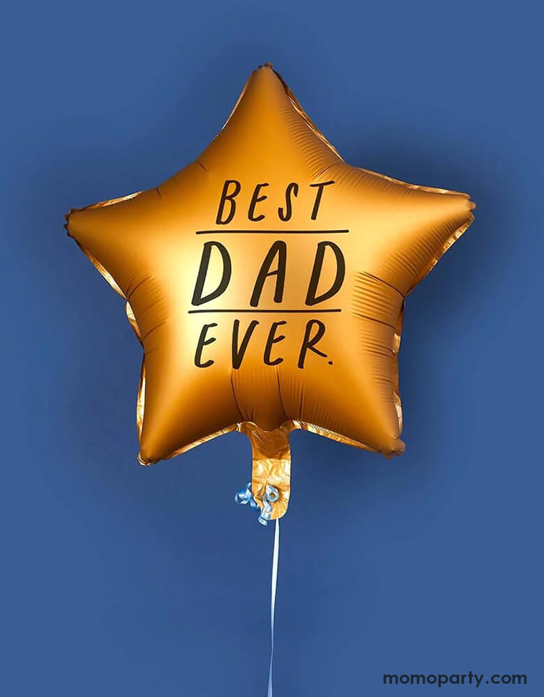 Momo Party's 18" gold Best Dad Ever Foil Balloon by Hooty Balloo. Perfect for your Father's Day celebration this year!