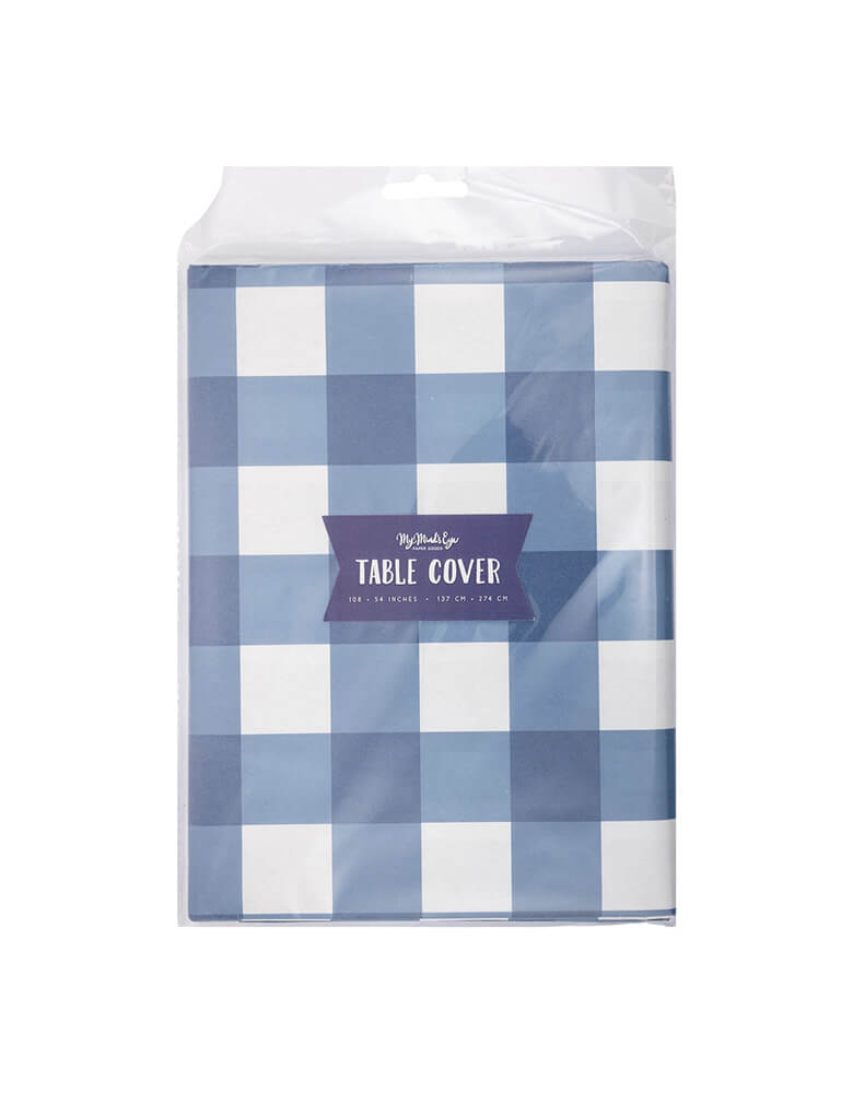 Momo Party 102 "x 54" Blue Gingham Table Cover by My Mind's Eye. This whimsical gingham pattern brings a pop of color to your table while protecting it from spills and messes. Perfect for showing off your love for the red, white, and blue!