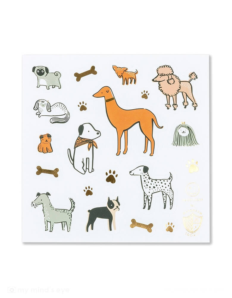 Momo Party's Bow Wow Dog Party Sticker Set. Comes in a set of 4 sticker sheets, these stickers illustrated by Hello! Lucky are perfect for kid's dog themed puppy themed birthday party goodie bag fillers! 