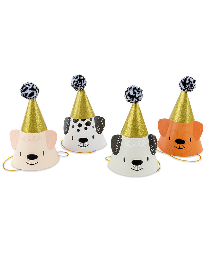 Momo Party's Bow Wow Party Hats from Jollity & Co Party Boutique - Daydream society- Bow Wow collection. Featuring a warm neutral color palette and gold foil elements, these puppy dog party hats are definitely best in show!
