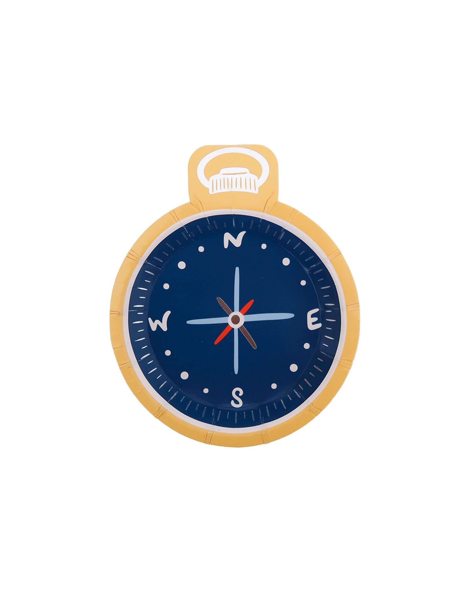 Momo Party's 5.25" x 6" Compass shaped plate with a blue face and gold foil rim by Daydream Society on a white background.