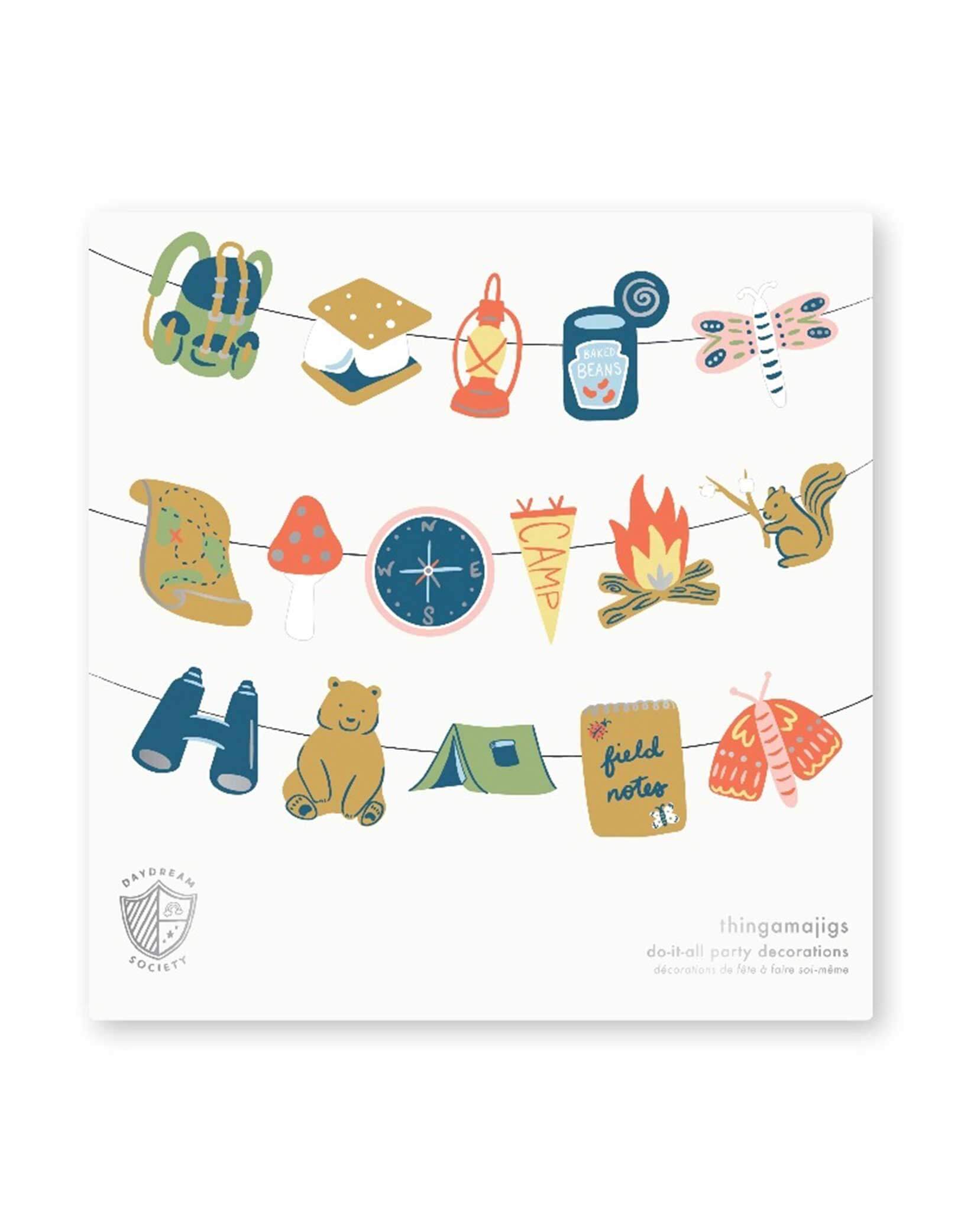 The package of Momo Party's Camp Explorer Garland Set by Daydream Society on a white background.