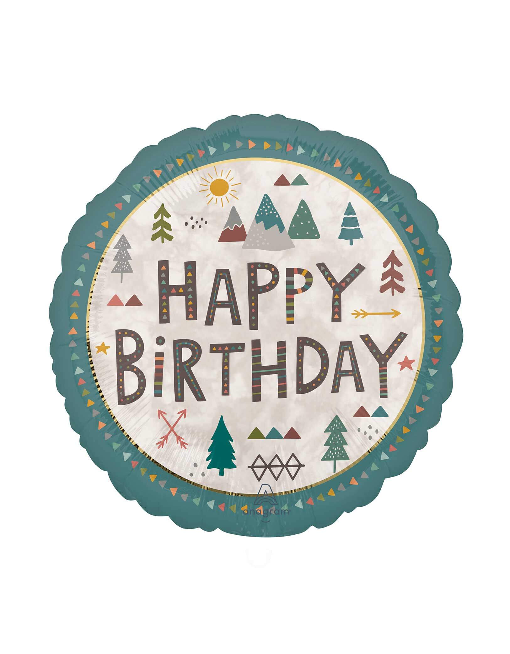 Momo Party's 28" Jumbo Wilderness Happy Birthday Foil Balloon by Anagram Balloons on a white background.