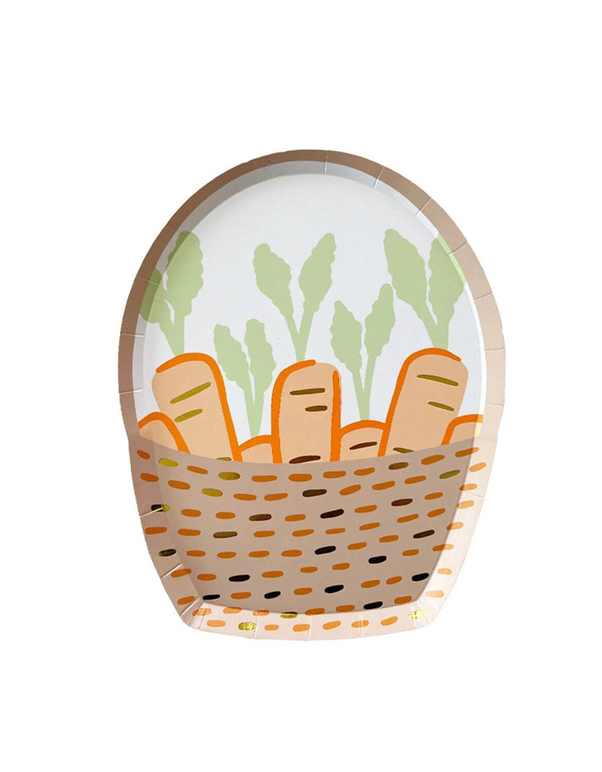 Momo Party's 8" x 6.25" basket shaped plate with a bunch of carrots inside by Daydream Society on a white background.