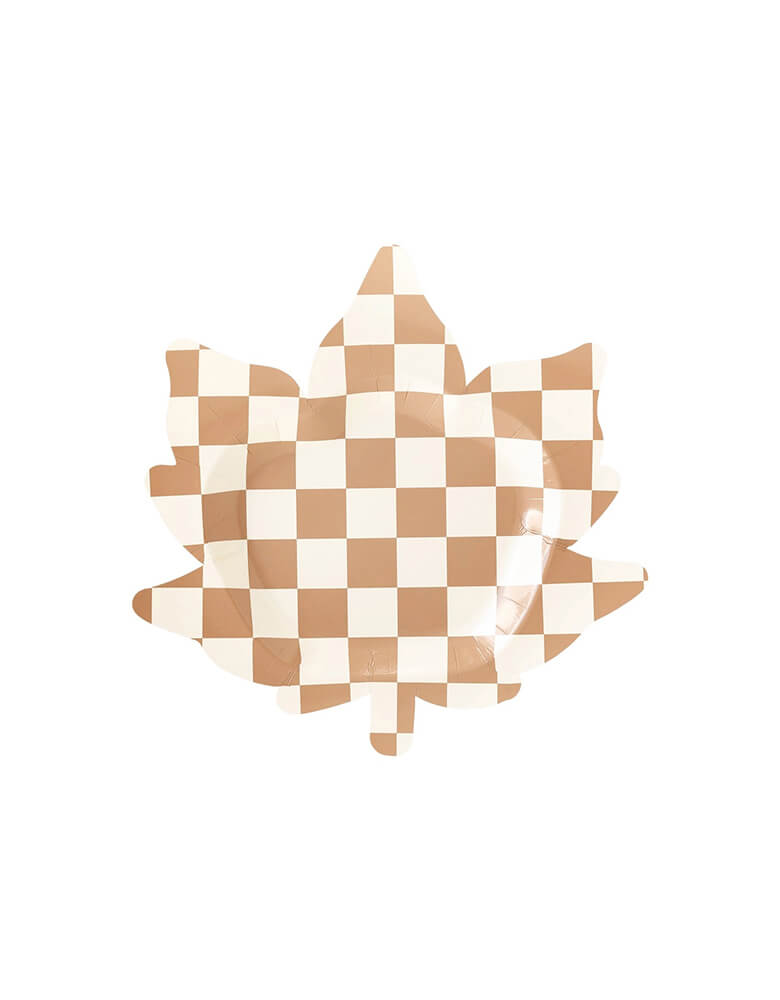 Momo Party's 10" Checkered Maple Plates by My Mind's Eye. Comes in a set of  plates, the checkered leaf design is sure to impress guests and elevate your dining experience. Perfect for serving appetizers, desserts, or small bites. Prepare to turn over a new leaf in style! They're perfect for a fall/autumn party or Thanksgiving gathering.
