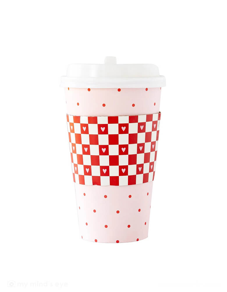 Momo Party's 16 oz Red Checks To-Go Cup Set by My Mind's Eye. Sip your coffee with style in this red check and dot to-go cup set! Perfect for bringing your favorite morning brew on-the-go. The lively red check pattern will add some life to your morning routine! Plus, leak-proof lids give you peace of mind.