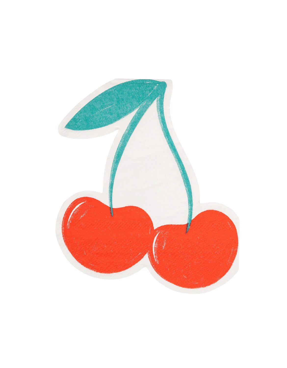 Momo Party's 5" x 6" Cherry Shaped Napkin with green stem by My Mind's Eye on a white background.