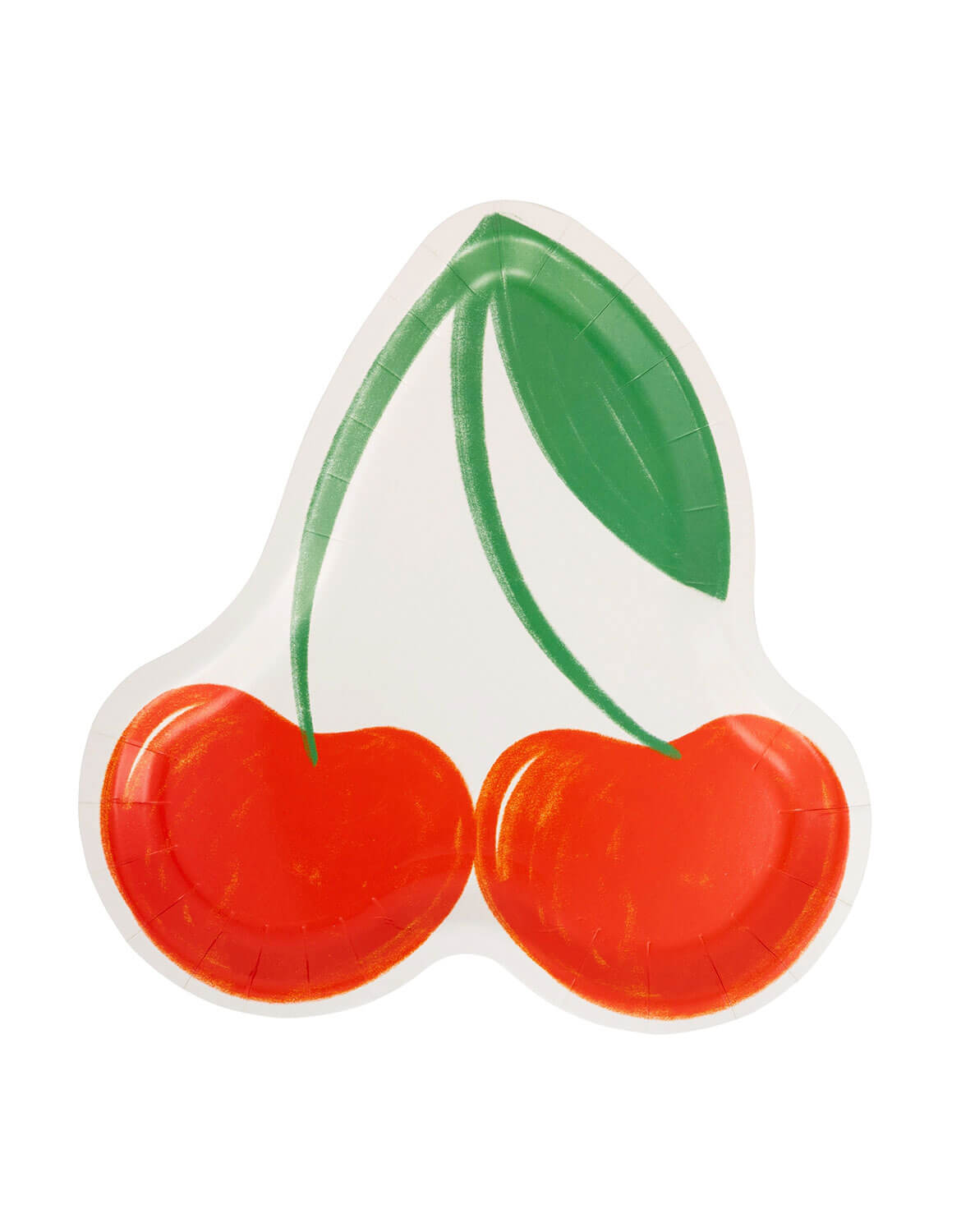 Momo Party's Cherry Shaped Plate with a green stem by My Mind's Eye on a white background.