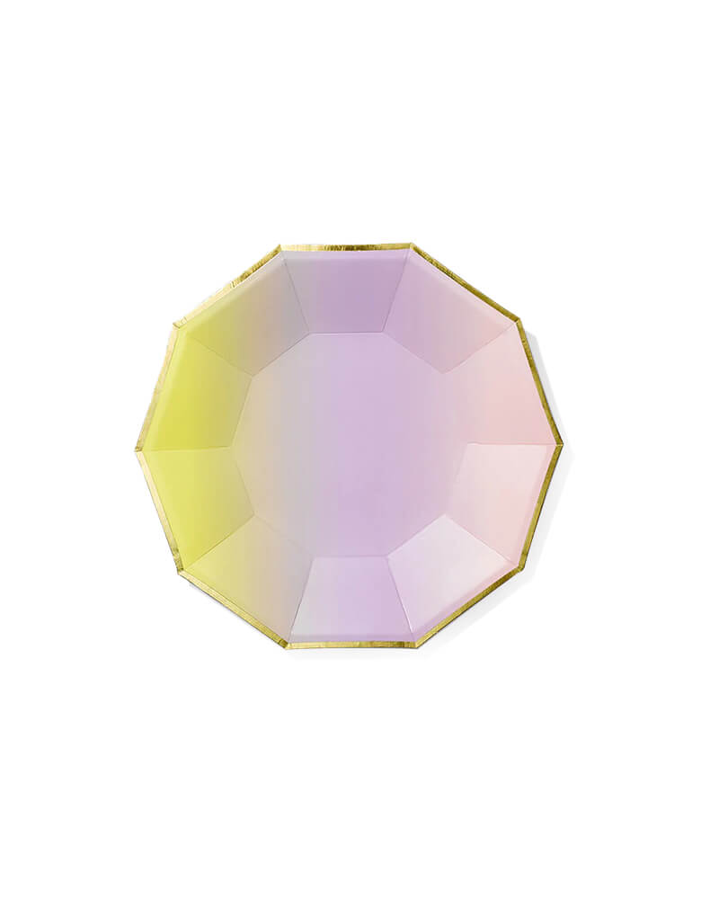 7.25" Ombre-Large-Plates by Coterie, with a purple to green gradient ombre color, this is a great party paper plates for for a unicorn or mermaid or any dreamy themed birthday party! 