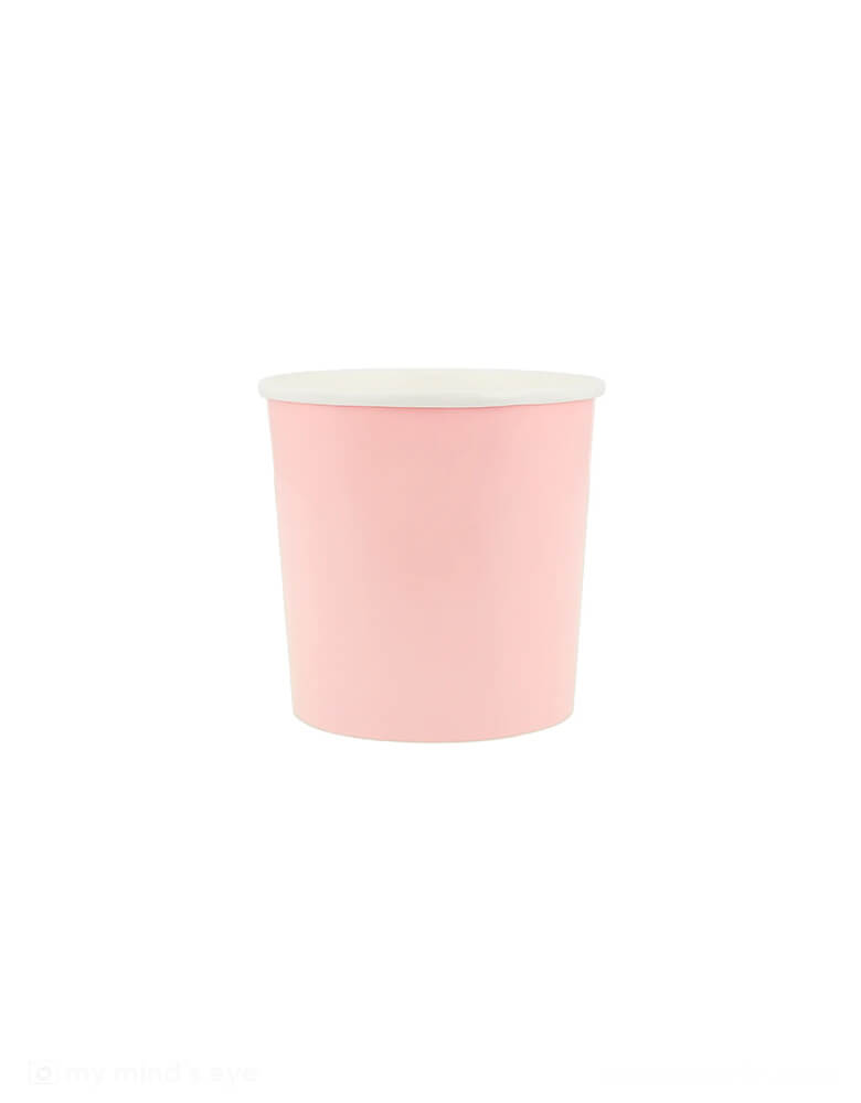 Momo Party's 9oz Cotton Candy Pink Tumbler Cups by Meri Meri. Comes in a set of 8 paper cups, these elegant pink party cups are perfect for your everyday celebration, be it a princess, fairy or tea party, a baby girl shower, or a spring gatherings with friends and family.
