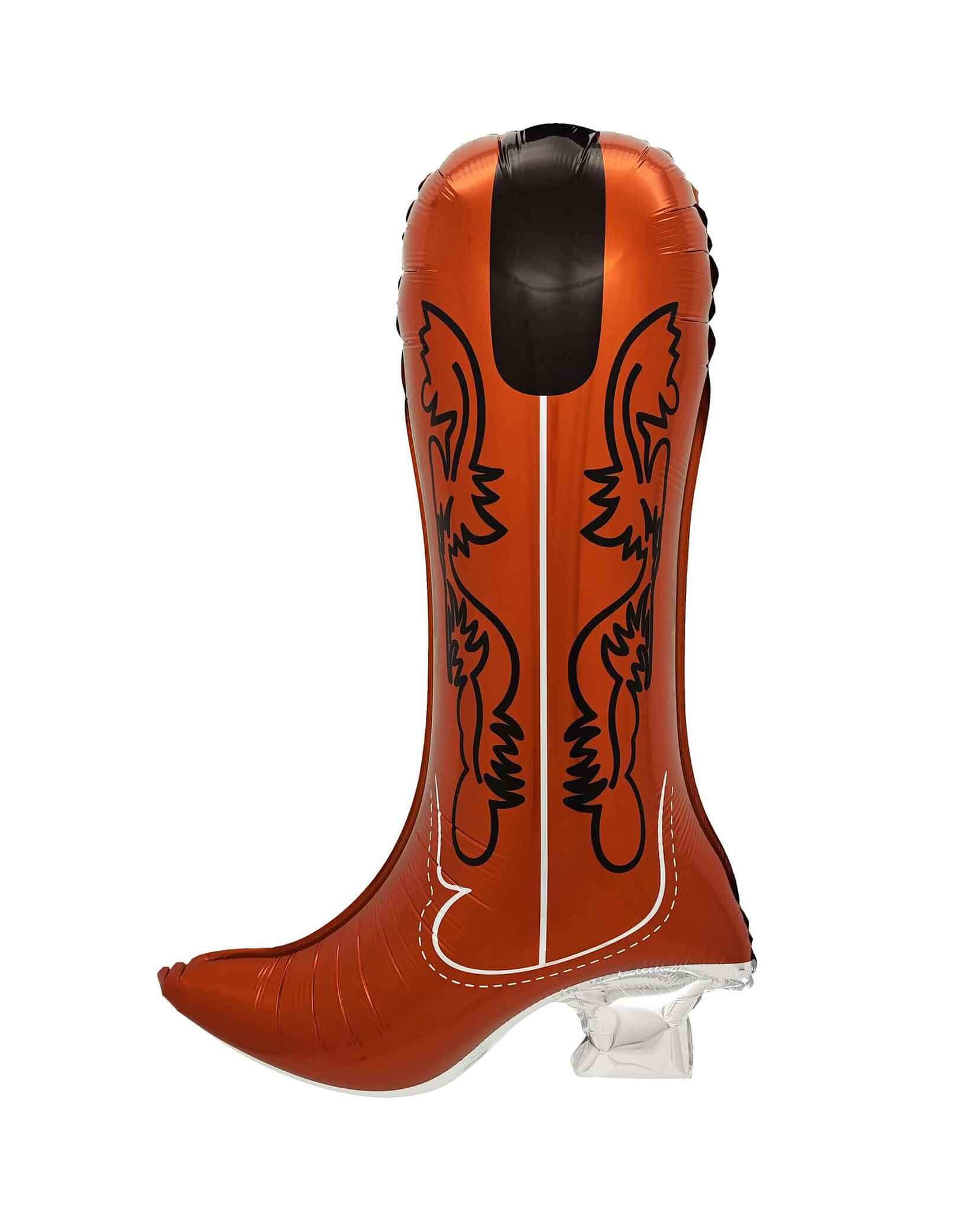 Momo Party's 31" Ruby Cowboy Boot Foil Balloon.  Ideal for rodeo or wild west celebrations, it’s ready to add a splash of western charm. Featuring a self-sealing valve, it keeps the helium or air locked in for long-lasting fun. Grab yours and let the good times roll!