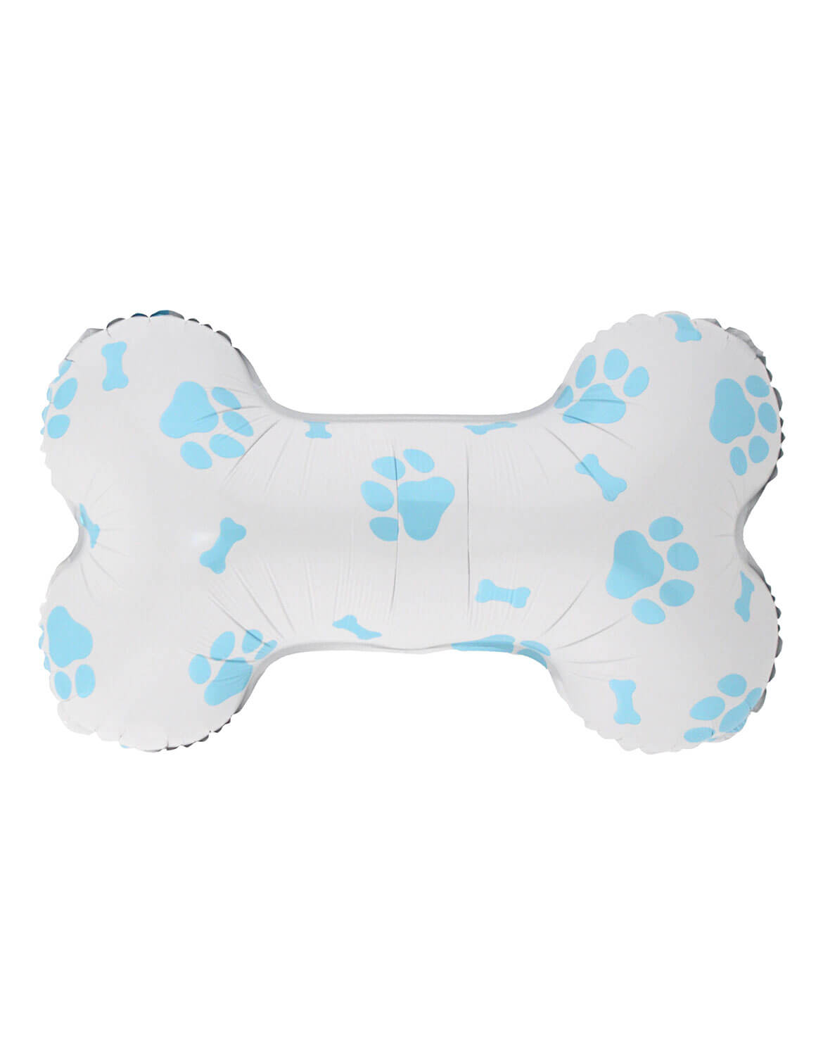 Momo Party's 24" Dog Puppy Party White Bone Blue Dog Paws Foil Balloon against white background.