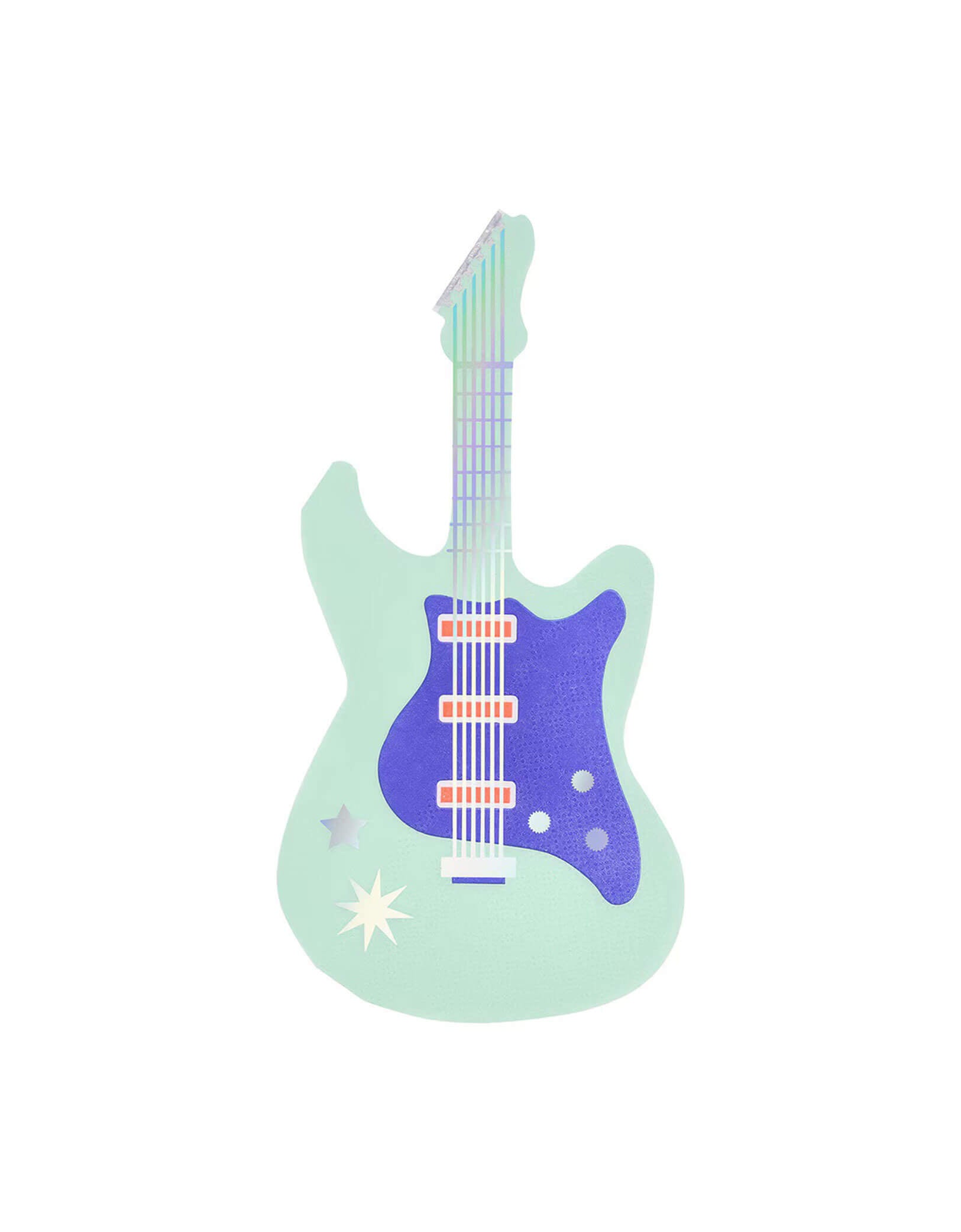 Momo Party's mint electric guitar shaped napkin with star and moon designs by Meri Meri on a white background.