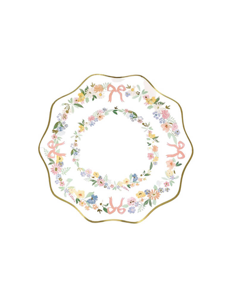 Momo Party's 8.5 x 8.5 inches Elegant Floral Side Plates by Meri Meri. These Spring party plates offer an elegant combination of watercolor flowers and on-trend bows, in dreamy pastel colors. Perfect for garden parties, bridal showers or any celebration where you want a refined look.