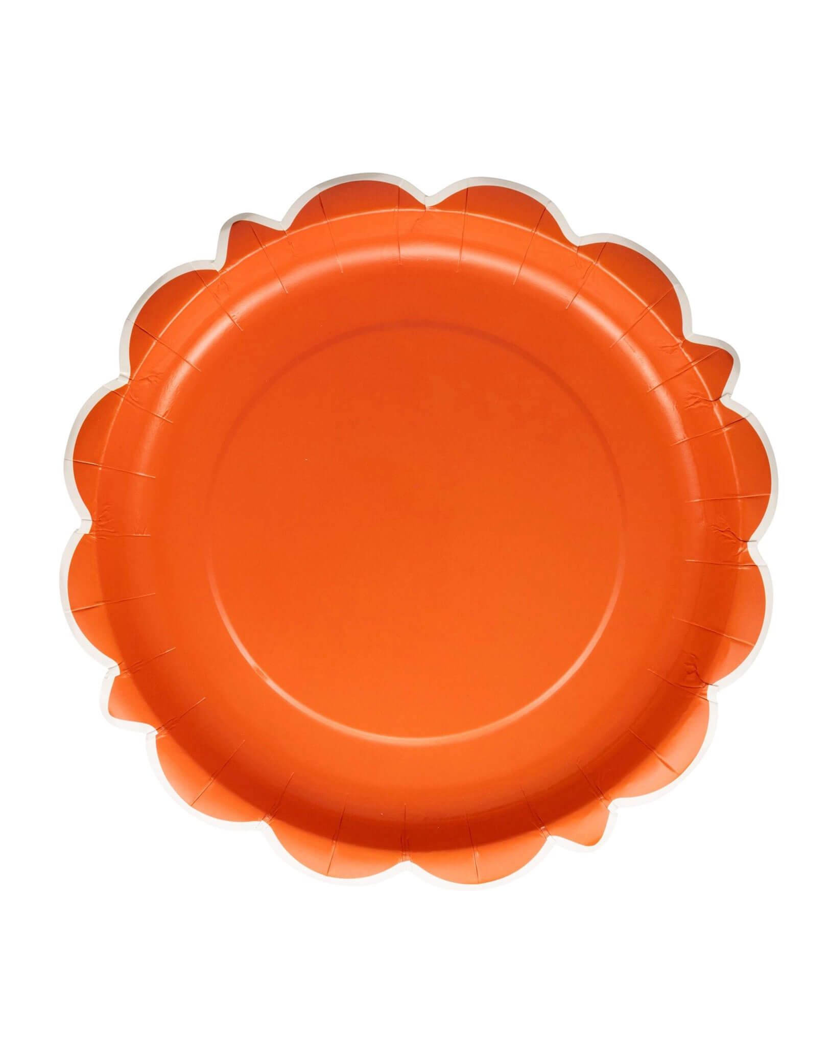 Momo Party's 10" Falloween Rust Scalloped Round Dinner Plates by My Mind's Eye on white background.