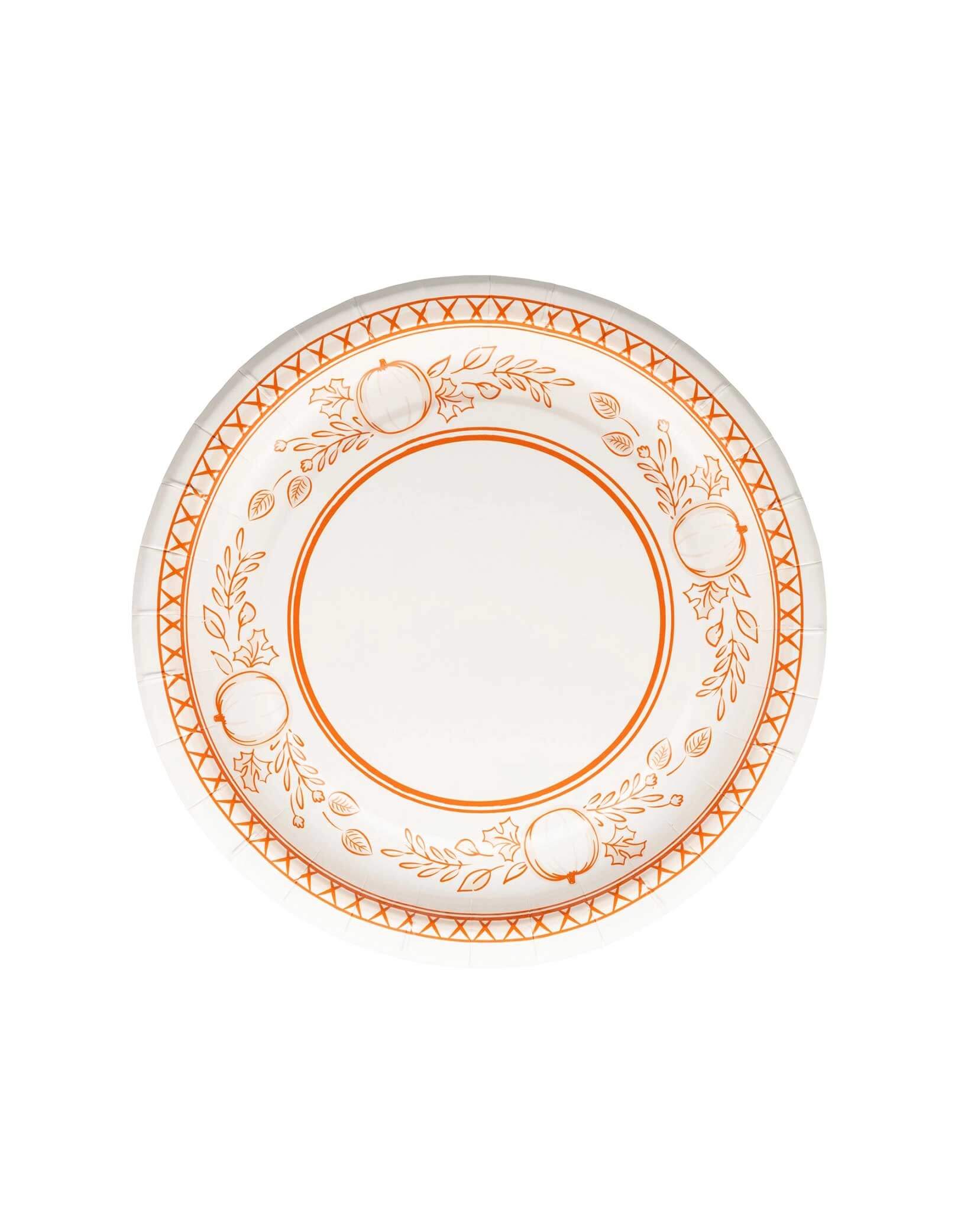 Momo Party's Falloween Pumpkin Round Side Plates with decorative orange floral pattern by My Mind's Eye on a white background.