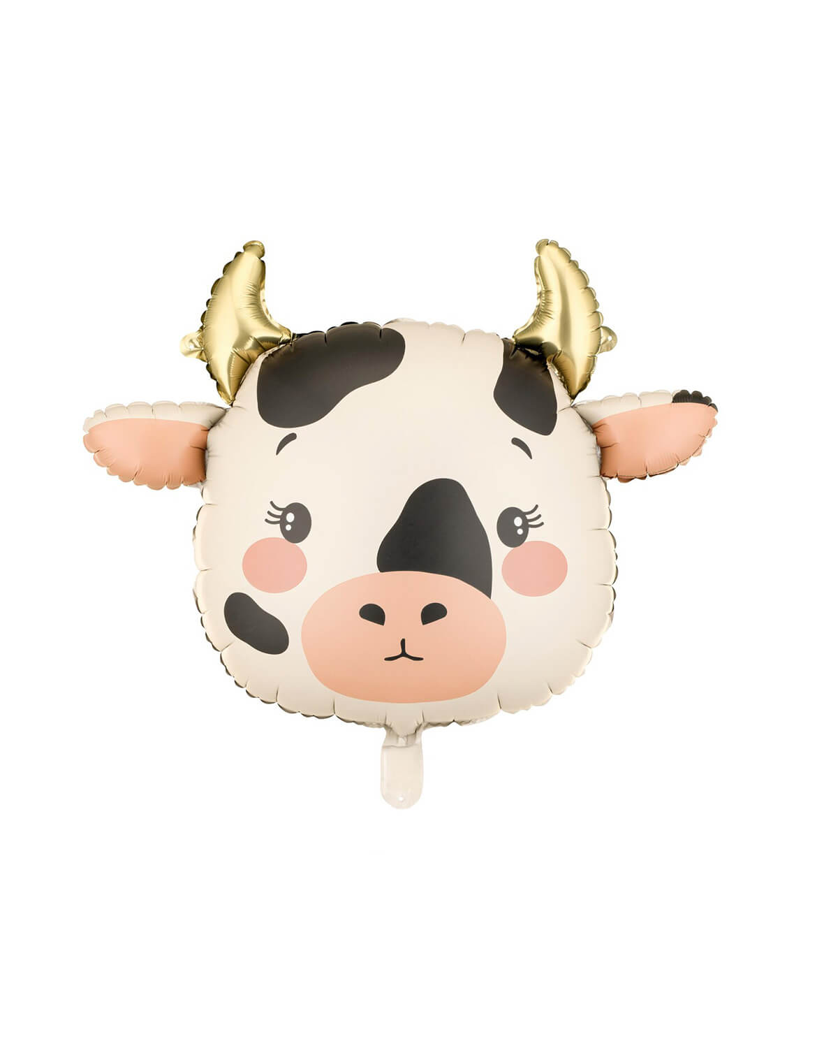 Momo Party's 23" cow-shaped foil balloon with gold horns and a friendly face by Party Deco on a white background.
