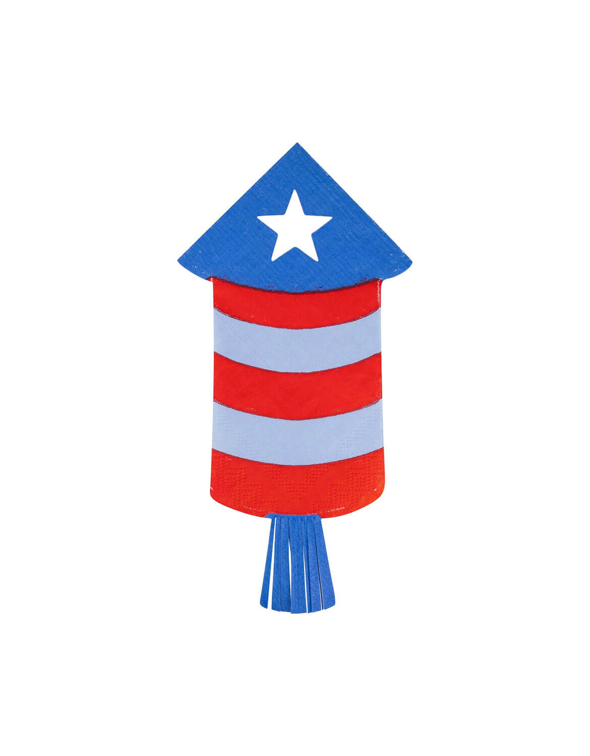 Momo Party's Firecracker Shaped Paper Napkin with American flag design by My Mind's Eye on a white background.