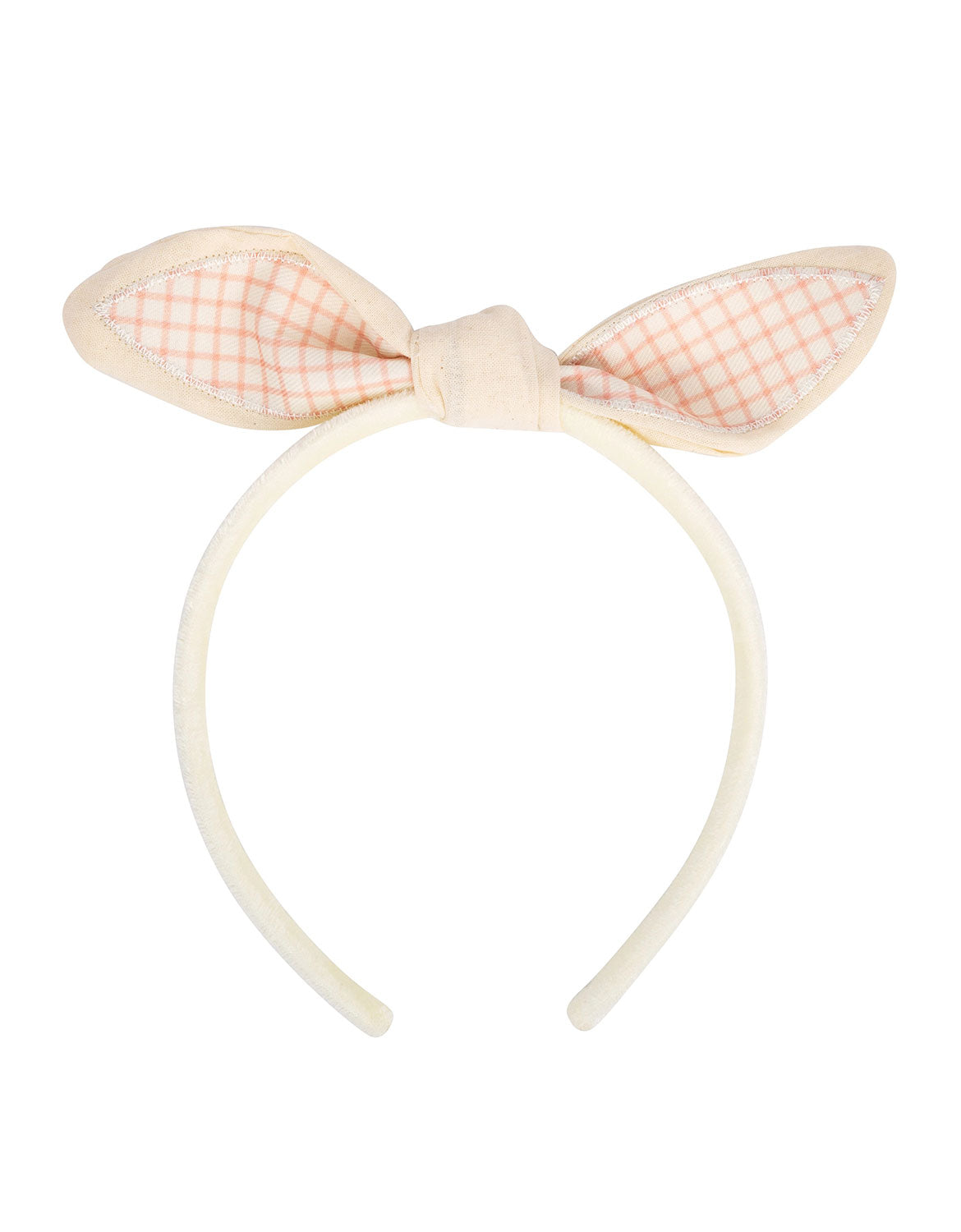 Momo Party's Gingham Easter Bunny Ear Headband with checkered bow and ears by My Mind's Eye on a white background.